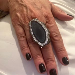 Stone ring with little shine stones. Silver plated